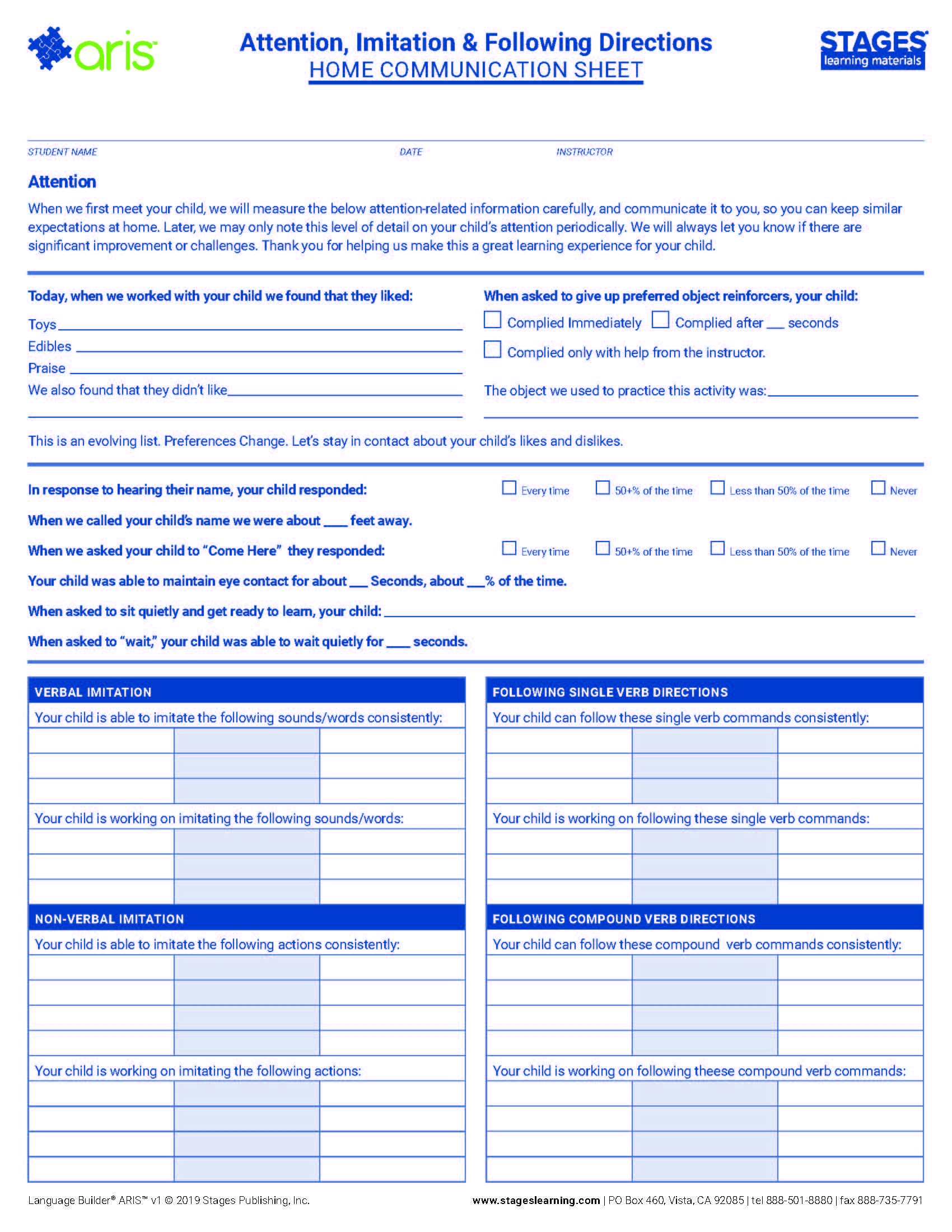 Picture of Attention and Imitation Home Communication Sheet